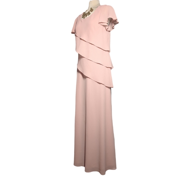 TRADITION  Pink Embellished Trimmed Ruffles  Formal Maxi Dress Size 12 - Picture 5 of 15